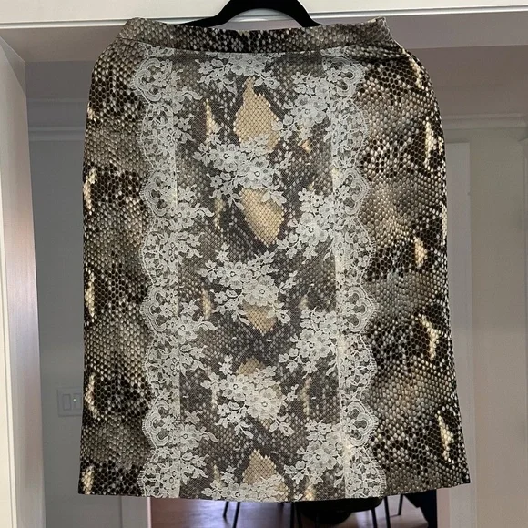 ERDEM Ari snake printed pencil skirt w/ blue lace panel, silk lining - US 8 - Picture 5 of 15